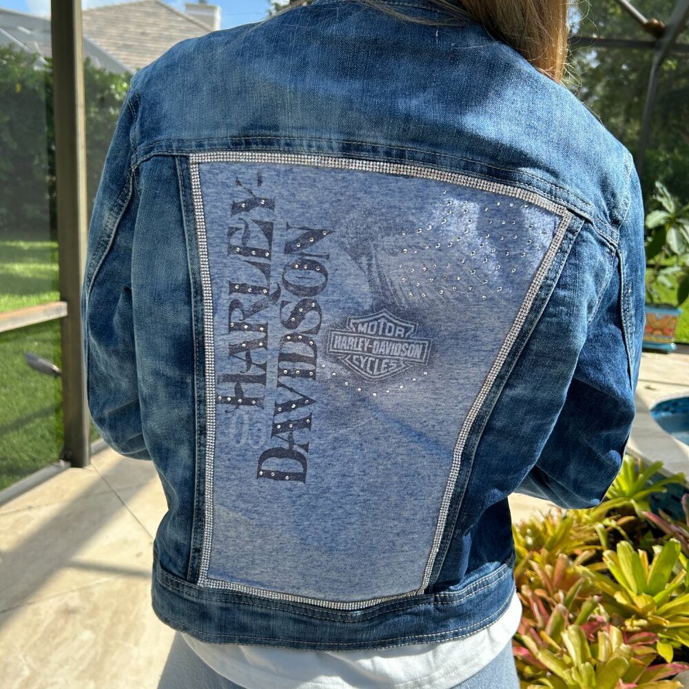 Upscaled32 Harley Davidson up-cycled denim jacket